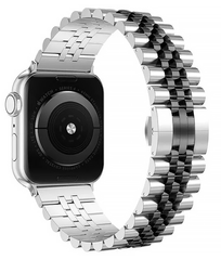 Стальний ремінець для Apple Watch (42mm, 44mm, 45mm, 49mm) Braslet Rolex (Silver - Black)