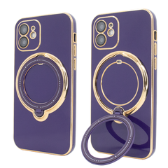 Чехол для iPhone 11 Holder Glitter Shining Сase with MagSafe с подставкой и защитными линзами на камеру Deep Purple