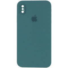 Чехол Silicone Case FULL CAMERA (square side) (для iPhone X/Xs) (Pine Green)