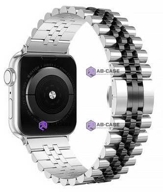 Стальной ремешок для Apple Watch (42mm, 44mm, 45mm, 49mm) Braslet Rolex (Silver - Black)