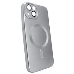 Чехол матовый Silicone with MagSafe для iPhone 14 c защитными линзами на камеру Silver