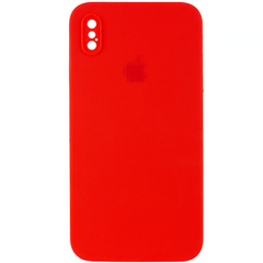 Чехол Silicone Case FULL CAMERA (square side) (для iPhone X/Xs) (Red)