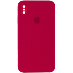Чехол Silicone Case FULL CAMERA (square side) (для iPhone X/Xs) (Rose Red)