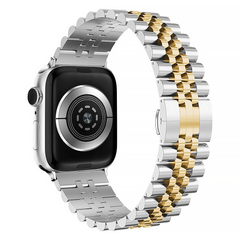 Стальной ремешок для Apple Watch (38mm, 40mm, 41mm) Braslet Rolex (Silver - Gold)