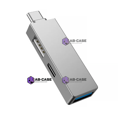 Переходник Wiwu 3 in 1 (USB-C to USB3.0 | USB2.0 | USB-C 60w) для MacBook Hub докстаниця T02 Pro Gray