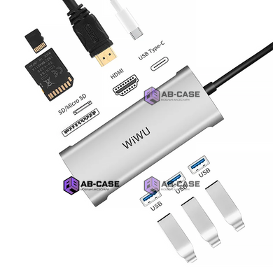 Переходник Wiwu 7 in 1 (USB-C to HDMI | 3xUSB | SD | USB-C 100w) A731 HP Hub докстанция Gray