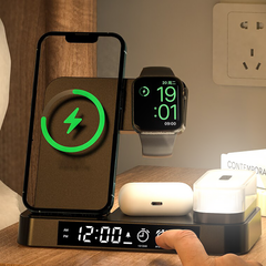 Безпровідна зарядка 3 в 1 30w (iPhone + Apple Watch + AirPods) з нічником та будильником Black