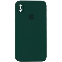 Чехол Silicone Case FULL CAMERA (square side) (для iPhone X/Xs) (Forest Green)