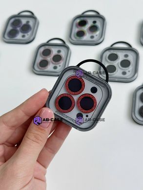 Защитные линзы для камеры iPhone 15 Pro Max Metal Diamonds Lens блестящие Red