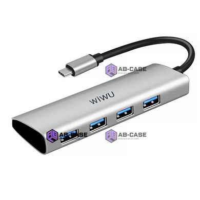 Переходник Wiwu 4 in 1 (USB-C to 4xUSB3.0) Hub докстанция Alpha A440 Gray