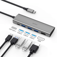 Перехідник Wiwu 5 in 1 (USB-C to 3xUSB | HDMI | USB-C) HUB Alpha A531H Gray