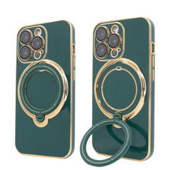Чехол для iPhone 12 Pro Holder Glitter Shining Сase with MagSafe с подставкой и защитными линзами на камеру Green