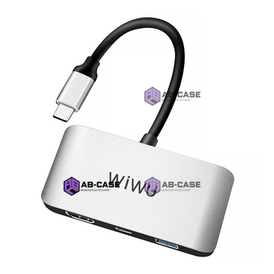 Переходник Wiwu 3 in 1 (USB-C to HDMI | USB3.0 | USB-C 3.1) Hub докстанция C2H Gray