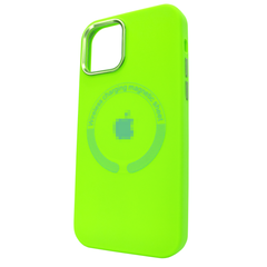 Чехол для iPhone 13 Pro Max Silicone case with MagSafe Metal Camera Neon Green