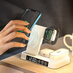 Безпровідна зарядка 3 в 1 30w (iPhone + Apple Watch + AirPods) з нічником та будильником White