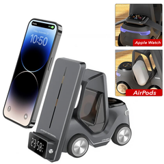 Беспроводная зарядка 5 в 1 (iPhone + Apple Watch + AirPods) Car Design со светильником и будильником Fast Charging Gray