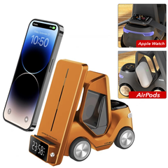 Безпровідна зарядка 5 в 1 (iPhone + Apple Watch + AirPods) Car Design зі світильником та будильником Fast Charging Orange