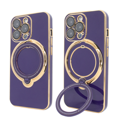 Чехол для iPhone 12 Pro Max Holder Glitter Shining Сase with MagSafe с подставкой и защитными линзами на камеру Deep Purple