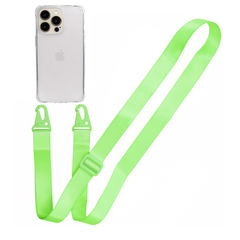 Прозрачный чехол для iPhone 15 Pro Max c ремешком Clear Crossbody Neon Green