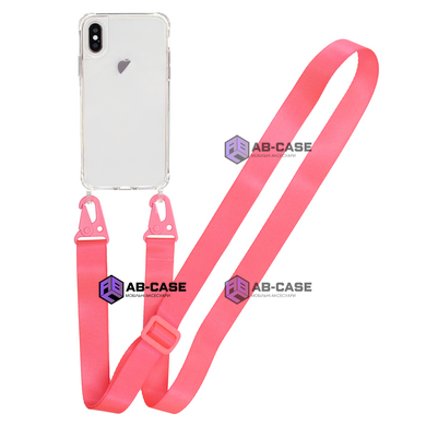 Прозрачный чехол для iPhone Xs Max c ремешком Crossbody Hot Pink