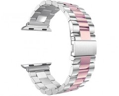 Стальной ремешок Stainless Steel Braslet 3 Beads для Apple Watch (42mm, 44mm, 45mm, 49mm Silver-Pink)