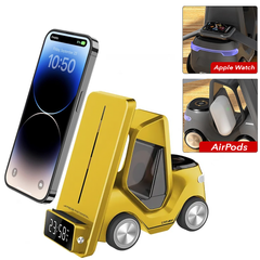 Безпровідна зарядка 5 в 1 (iPhone + Apple Watch + AirPods) Car Design зі світильником та будильником Fast Charging Yellow