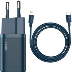 Комплект быстрой зарядки Baseus Super Si Set QC PD3.0 20W с кабелем Type-C to Lightning 1м Blue