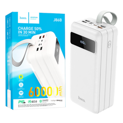 Павербанк 60000mAh 22.5w Hoco с фонариком 4 USB 1 Type C Quick Charge 3.0 PowerBank White