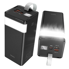 Павербанк 50000mAh 22.5w Hoco с фонариком 2 USB 1 Type C Quick Charge 3.0 PowerBank Black