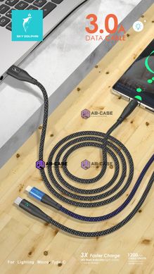 Кабель плетеный USB to Lightning LED 3.0A SkyDolphin Cable Black