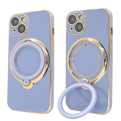 Чехол для iPhone 15 Plus Holder Glitter Shining Сase with MagSafe с подставкой и защитными линзами на камеру Sierra Blue