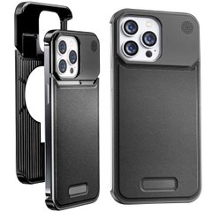 Чехол для iPhone 14 Pro металлический Aluminium with Leather MagSafe, Black