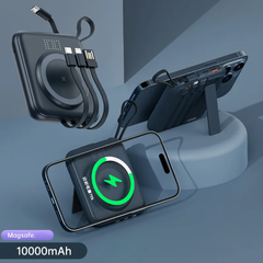 Беспроводной магнитный павербанк 10000 mAh Magnetic Q12 with 3 Cabels для iPhone MagSafe Black