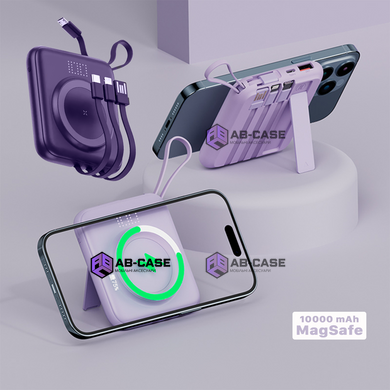 Беспроводной магнитный п авербанк 10000 mAh Magnetic Q12 with 3 Cabels для iPhone MagSafe Purple
