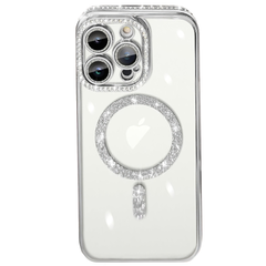 Чехол для iPhone 13 Pro Max Diamond Shining Case with MagSafe с защитными линзамы на камеру, Silver