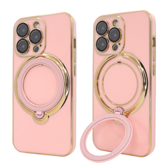 Чехол для iPhone 15 Pro Max Holder Glitter Shining Сase with MagSafe с подставкой и защитными линзами на камеру Pink