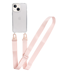 Прозрачный чехол для iPhone 15 Plus c ремешком Clear Crossbody Pink Sand