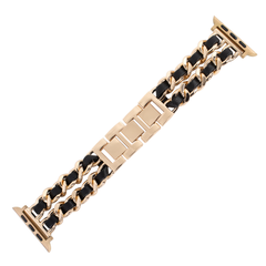 Ремешок для Apple Watch 42|44|45|49mm Chanel Band браслет металлический с кожой Rose Gold - Black