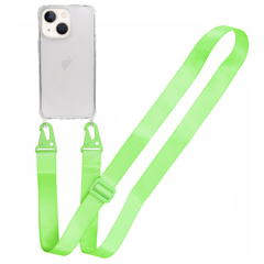 Прозрачный чехол для iPhone 15 Plus c ремешком Clear Crossbody Neon Green