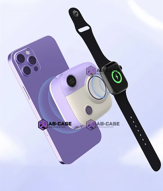 Беспроводной магнитный павербанк 10000 mAh Magnetic Dual для iPhone + Apple Watch MagSafe PowerBank - Purple