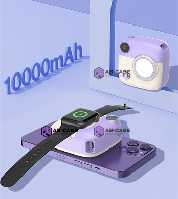 Беспроводной магнитный павербанк 10000 mAh Magnetic Dual для iPhone + Apple Watch MagSafe PowerBank - Purple