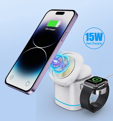 Беспроводная зарядка 3 в 1 MagSafe (iPhone + AirPods + Apple Watch) 15w Transformer White