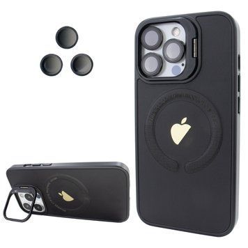 Чохол для iPhone 14 Pro Logo Case PU Leather з лінзами та підставкою Stand Camera - Black