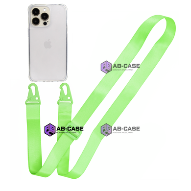 Прозрачный чехол для iPhone 15 Pro c ремешком Clear Crossbody Neon Green