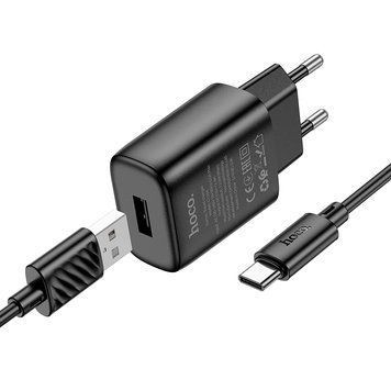 Зарядное устройство 2,4A (2 USB) Hoco C134A Solid с кабелем USB - Type-C (Black)
