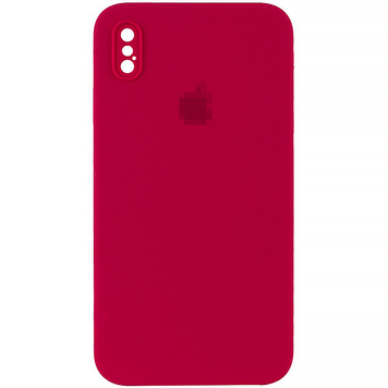 Чехол Silicone Case FULL CAMERA (square side) (для iPhone Xs Max) (Rose Red)