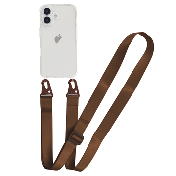 Прозрачный чехол для iPhone 16 c ремешком Clear Crossbody - Brown