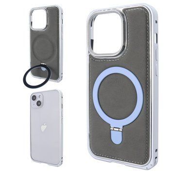 Чохол для iPhone 13|14 Metal Bumpers Suede Case with MagSafe Stand - Gray