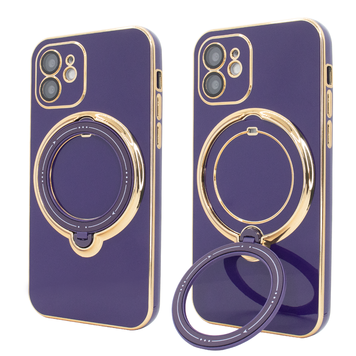 Чехол для iPhone 11 Holder Glitter Shining Сase with MagSafe с подставкой и защитными линзами на камеру Deep Purple