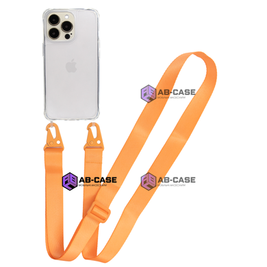 Прозрачный чехол для iPhone 15 Pro c ремешком Clear Crossbody Orange